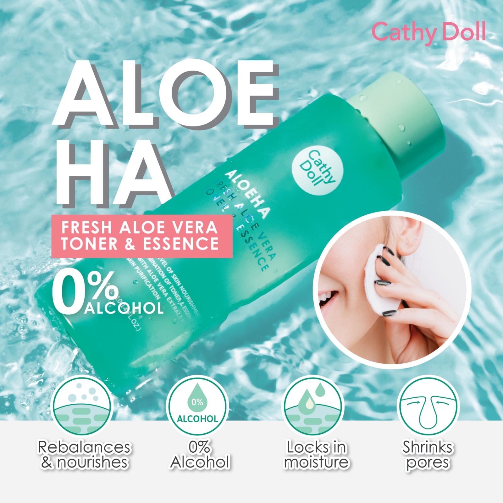 Cathy Doll Aloe Ha Fresh Aloe Vera Toner & Essence (300ml) 100 % ...