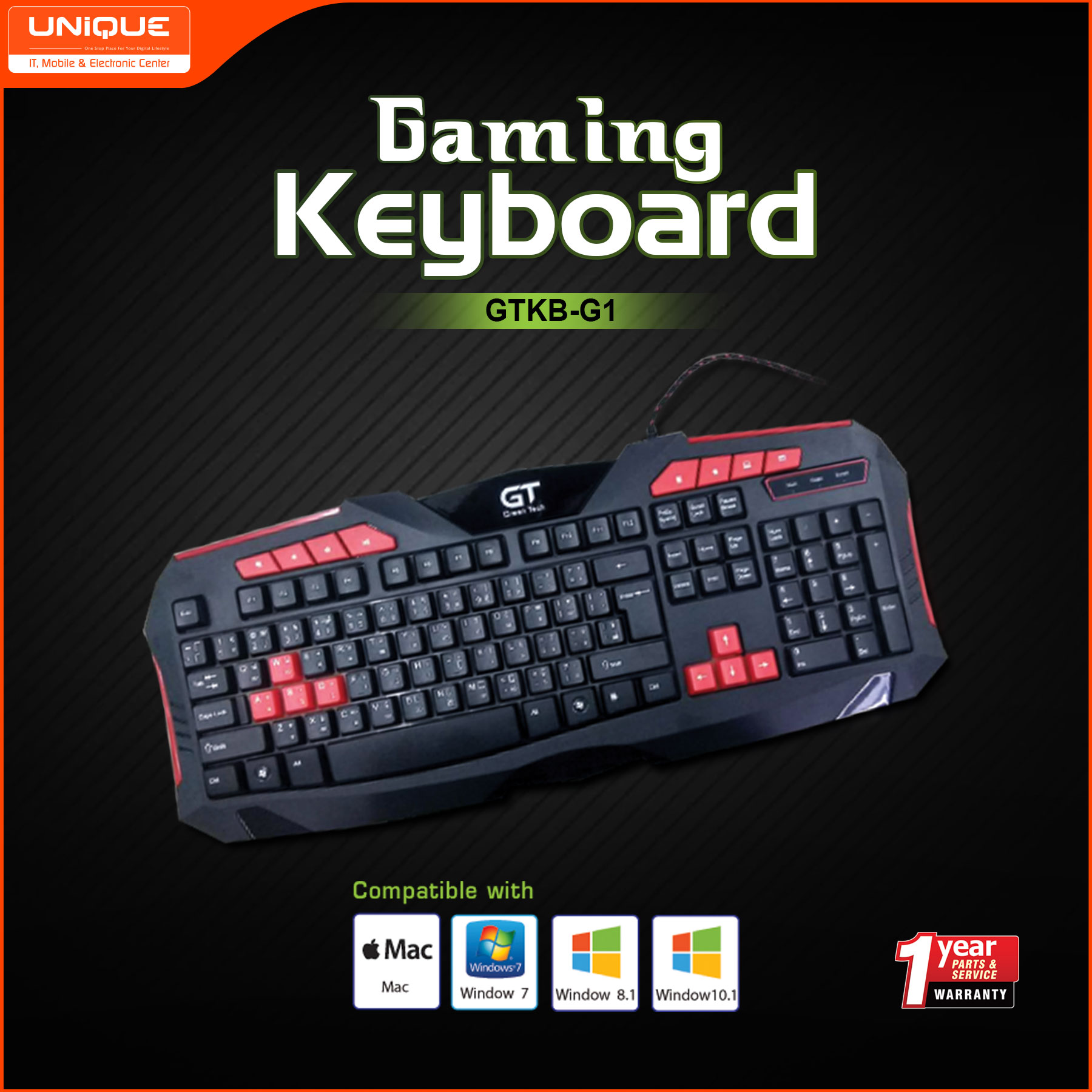 Green Tech GTKBG1 USB Multimedia Gaming Keyboard uab marketplace